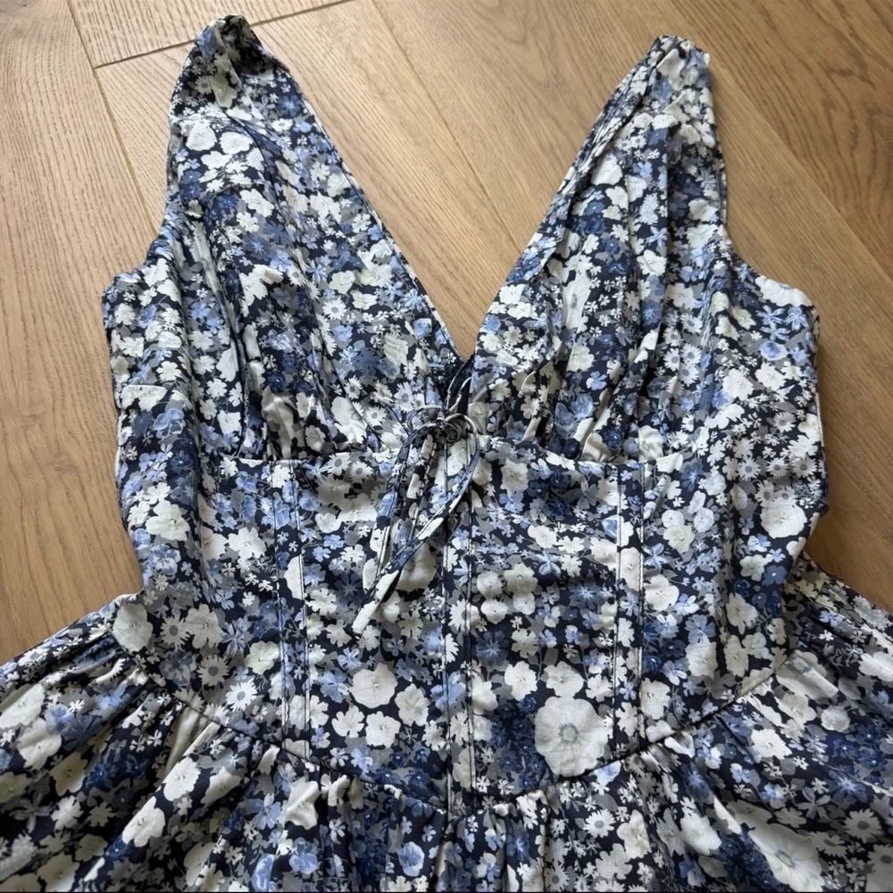 Dress Forum Los Angeles Women’s Blue Floral Mini Fit & Flare Dress – Size Medium - Picture 9 of 13